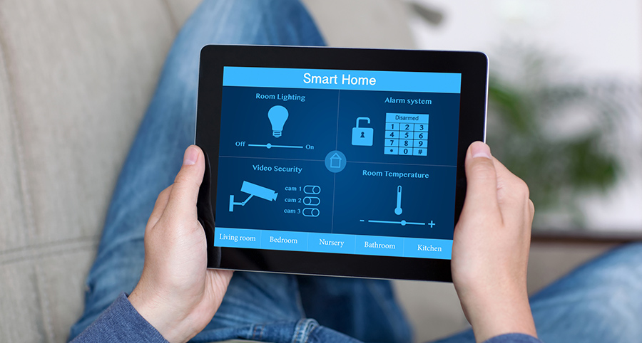 The ability to access and control security components from a mobile device is one of the top smart home trends in New Brunswick. Close-up of smart home security app.
