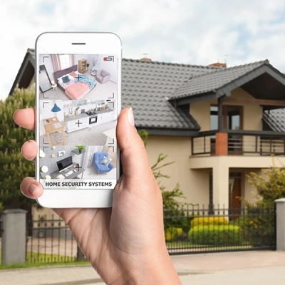 New Brunswick vivint phone display of cctv live feed in front of a house
